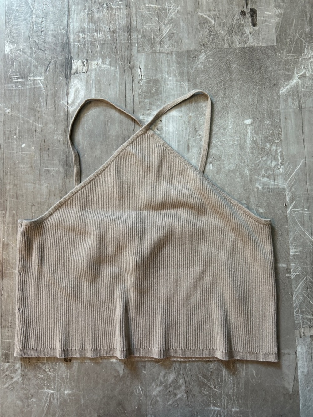 H&M Ribbed Spaghetti Strap Cropped Tank - Taupe